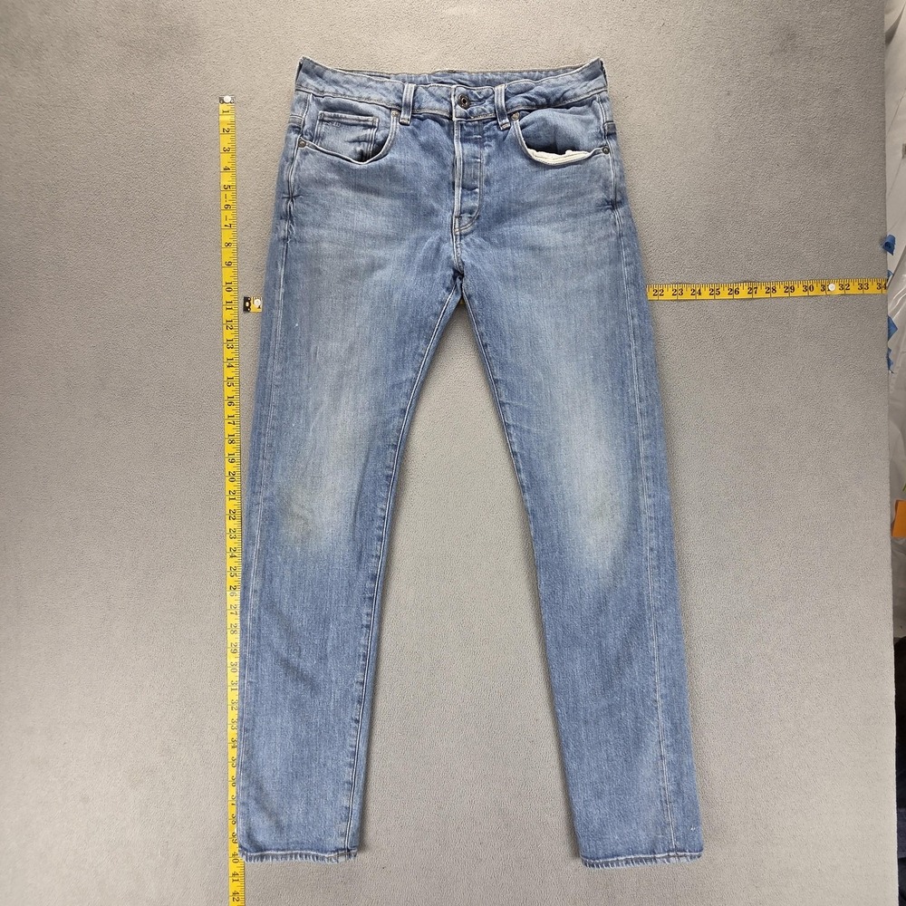 G-Star RAW Jeans Mens 31x34 Blue 3301 Slim Light‎ Wash Button Fly Honeycomb
